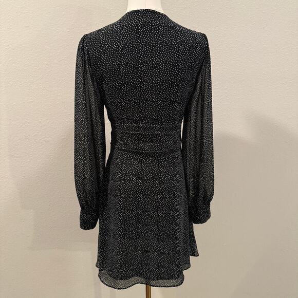Reset by Jane Black Polka Dot Long Sleeve Mini Dress V Neck Fit Flare Boho Fall - Picture 2 of 11